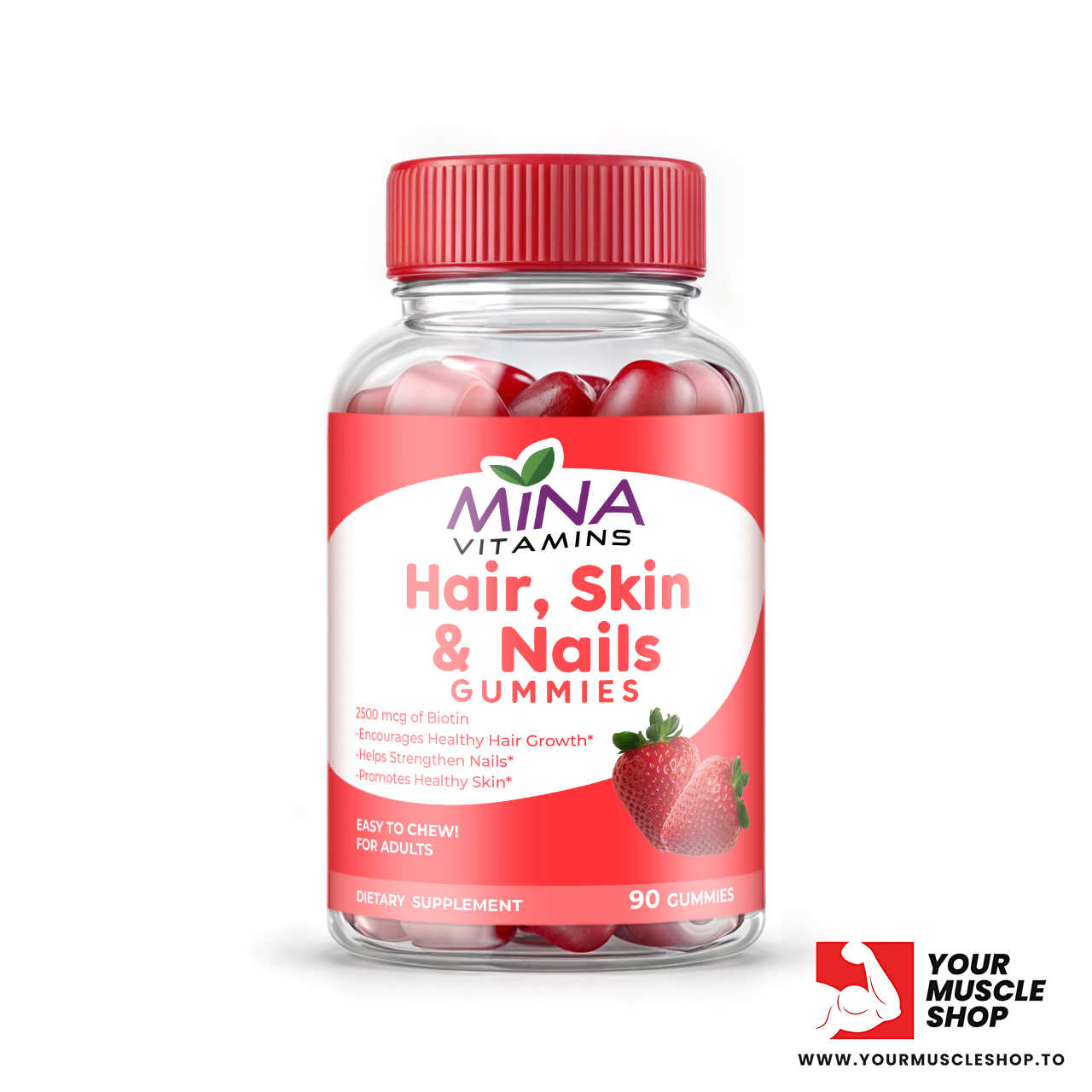 hair, skin & nails gummies ( 2500 mcg biotin per gummies ) 90 gummies bottle – mina vitamins