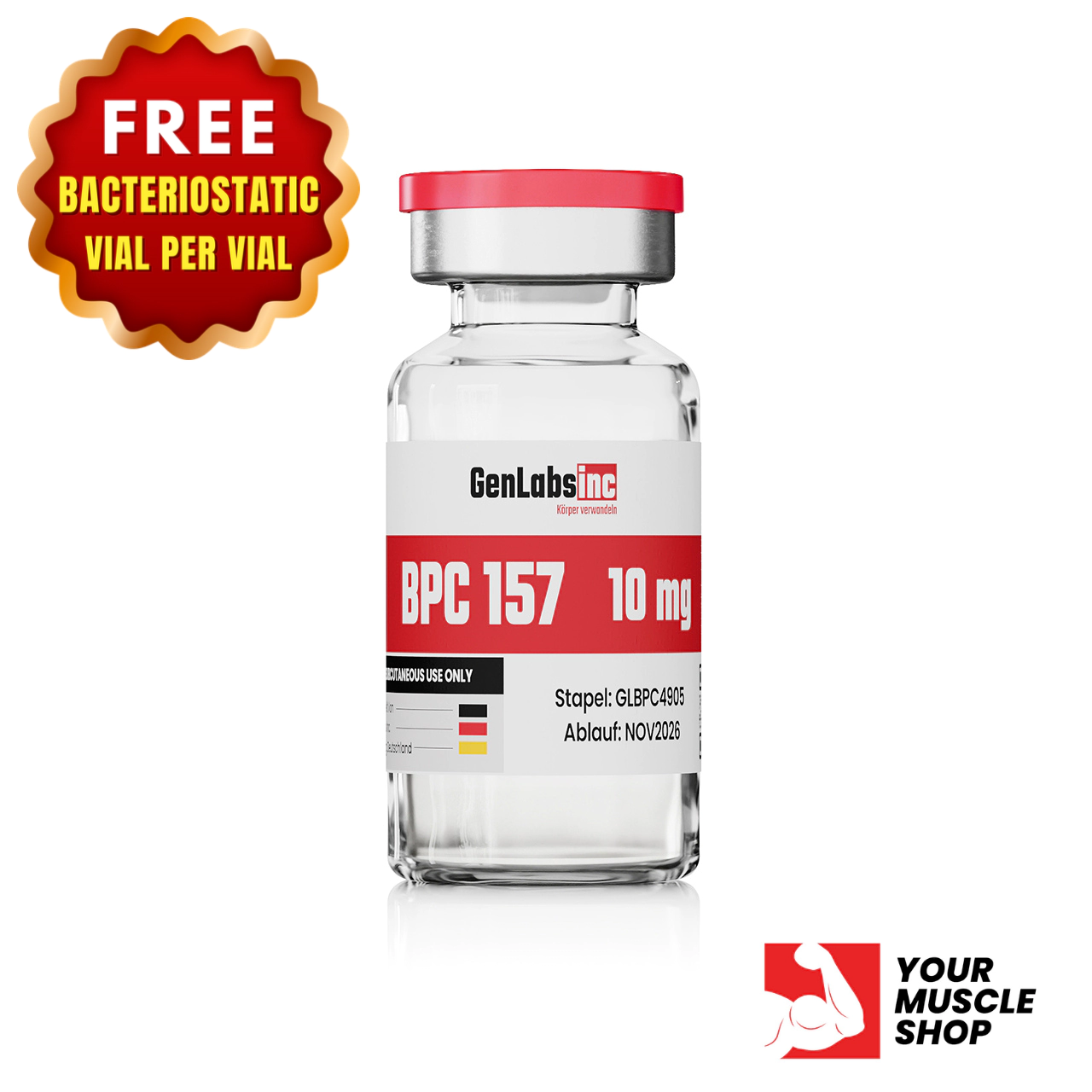Bpc 157 – 10mg/ Vial – (with Bacteriostatic Water) – Genlabs